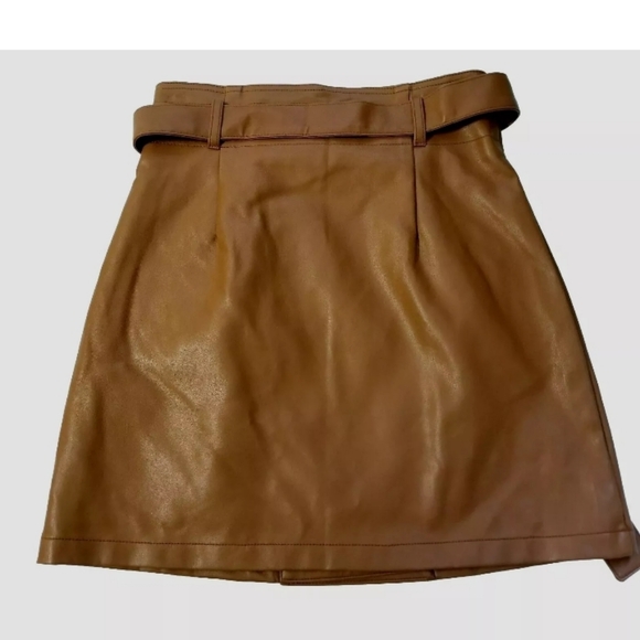 Forever 21 Cognac Brown Tie Waist Wrap Faux Leather Button Skirt Size S Chic - Picture 2 of 8